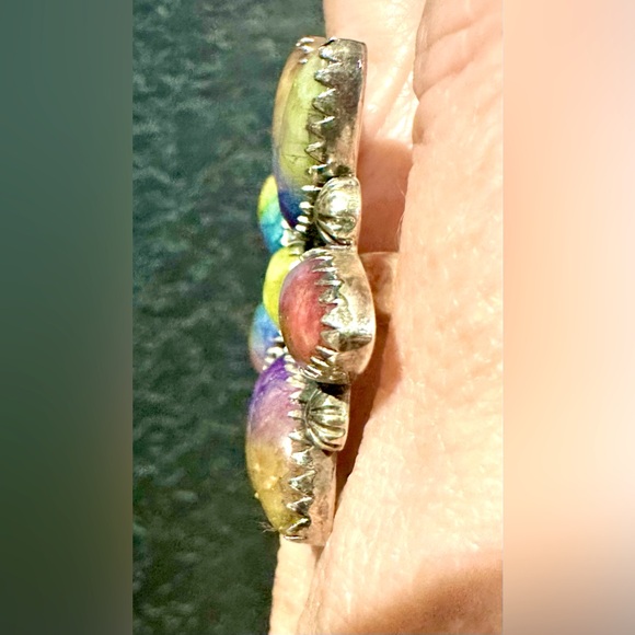 EUC Rainbow Quartz Faceted Flower Bust Sterling Silver Ring - Picture 6 of 13